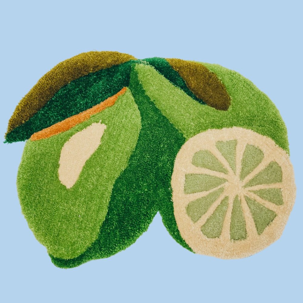 Lime Tufted Rug w/ Up-cycled Quilted Back, Handmade by Coco
